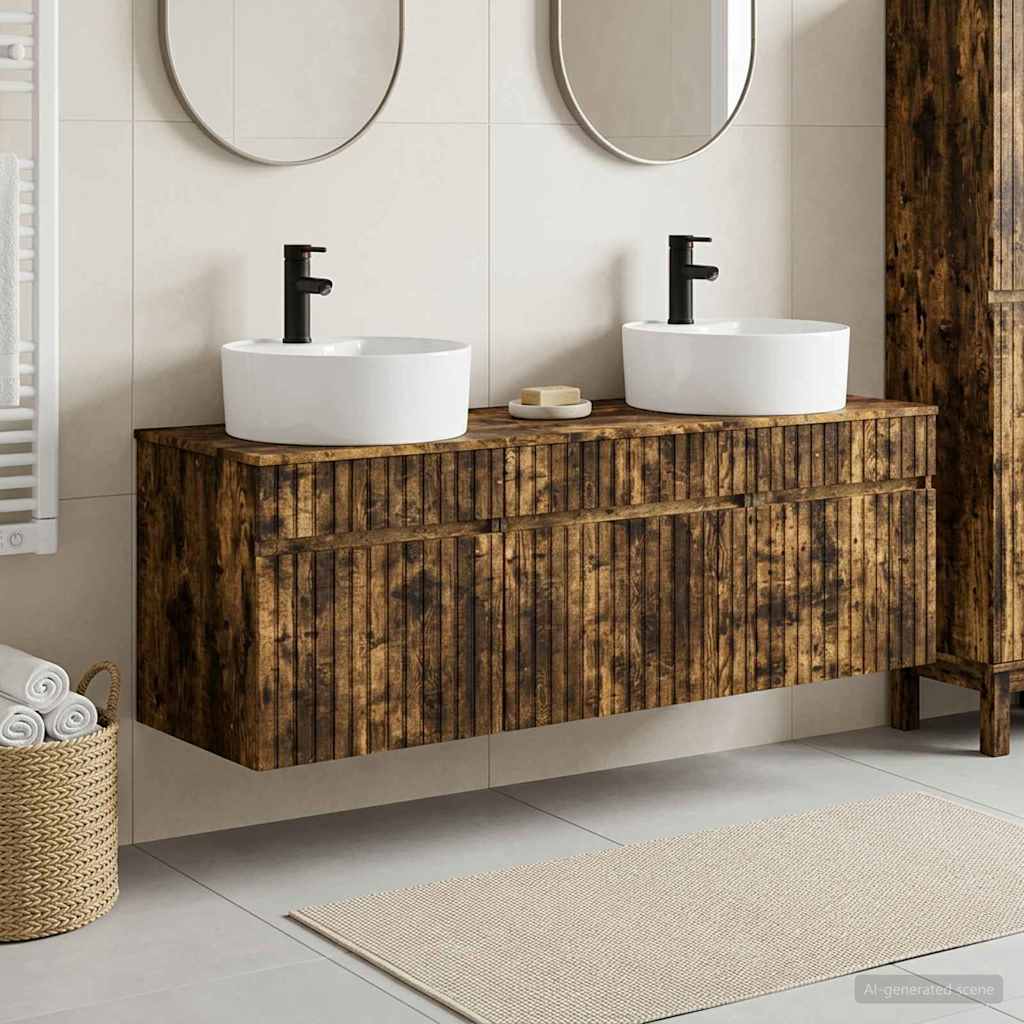 Badkamerkastenset 3 st Gerookt eiken 49 x 44,5 x 65 cm is nu te koop bij PeponiXL, paradijselijk wonen!