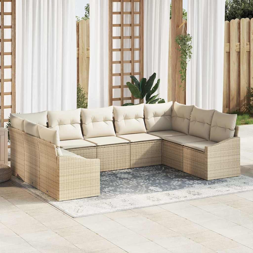 Bankstel met kussen 9 pcs Beige poly rattan is nu te koop bij PeponiXL, paradijselijk wonen!