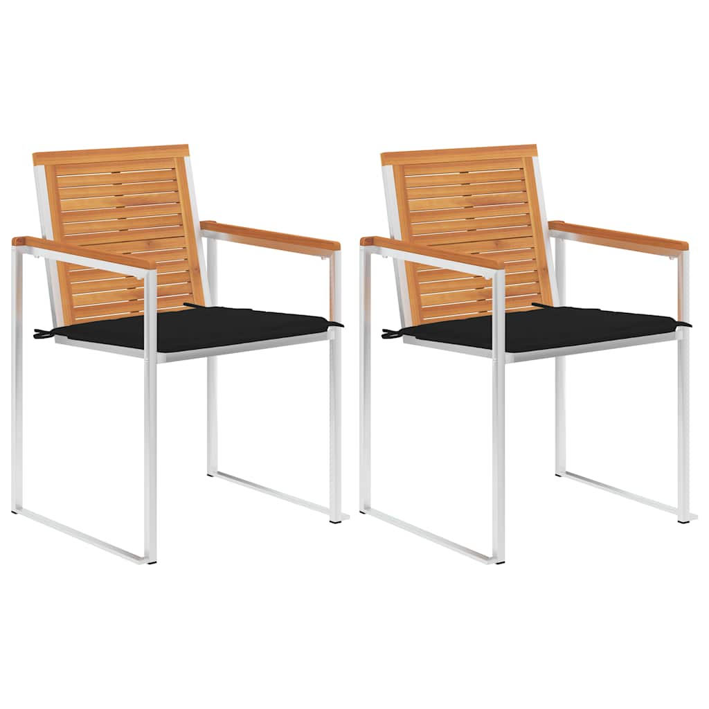 Tuinstoelen 2 st met kussens massief acaciahout en staal is nu te koop bij PeponiXL, paradijselijk wonen!