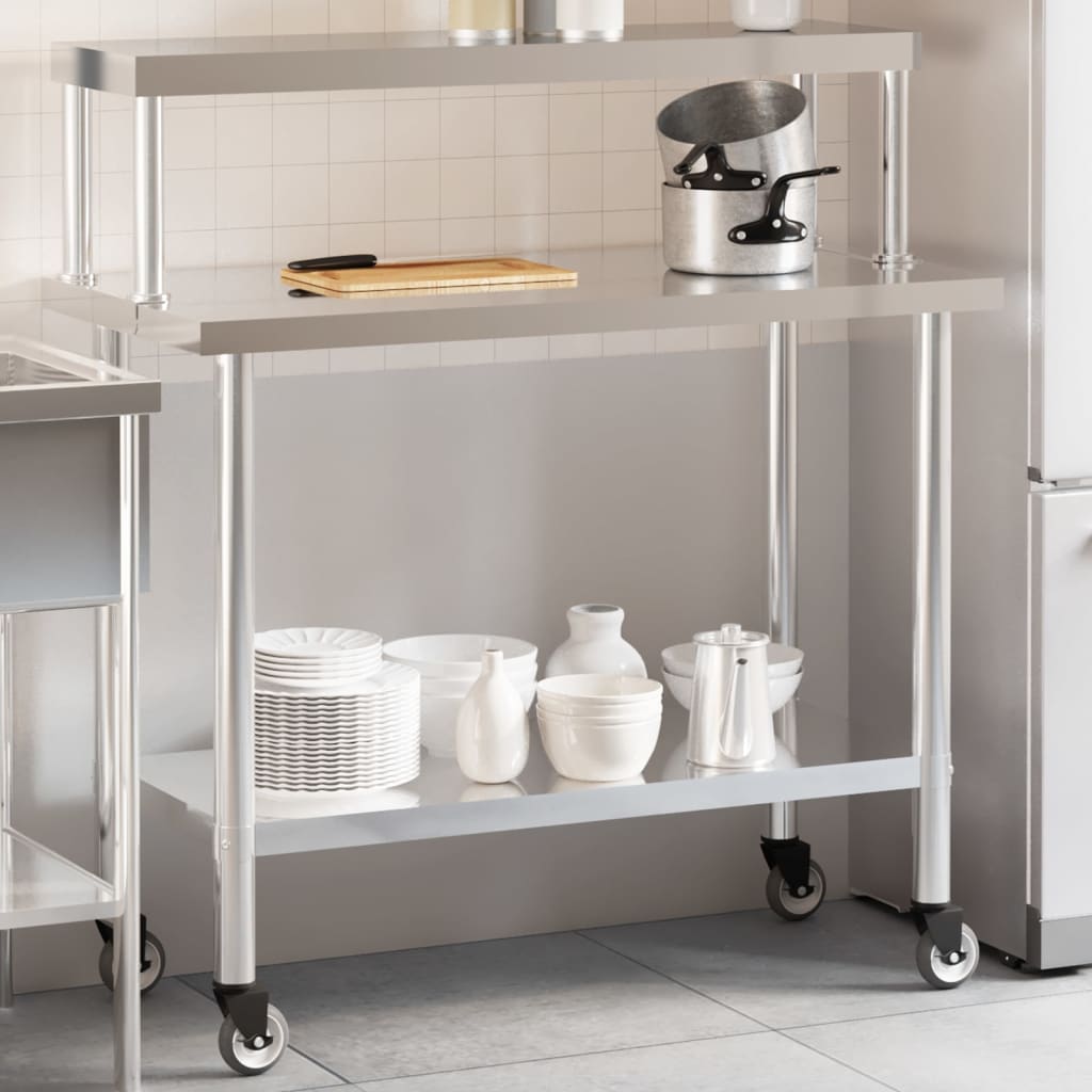 Keukenwerktafel met bovenschap 110x55x120 cm roestvrij staal is nu te koop bij PeponiXL, paradijselijk wonen!