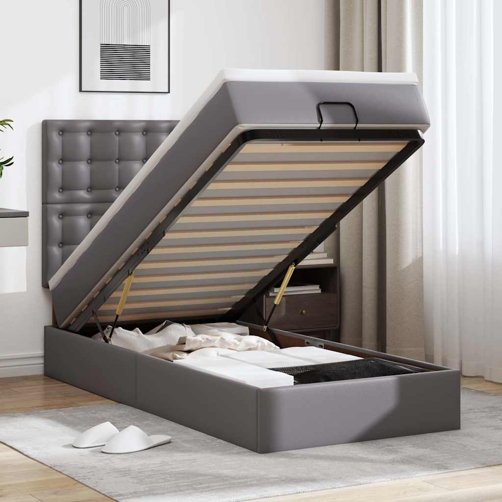 Ottoman bed met matras en LED's 100x200cm kunstleer grijs is nu te koop bij PeponiXL, paradijselijk wonen!