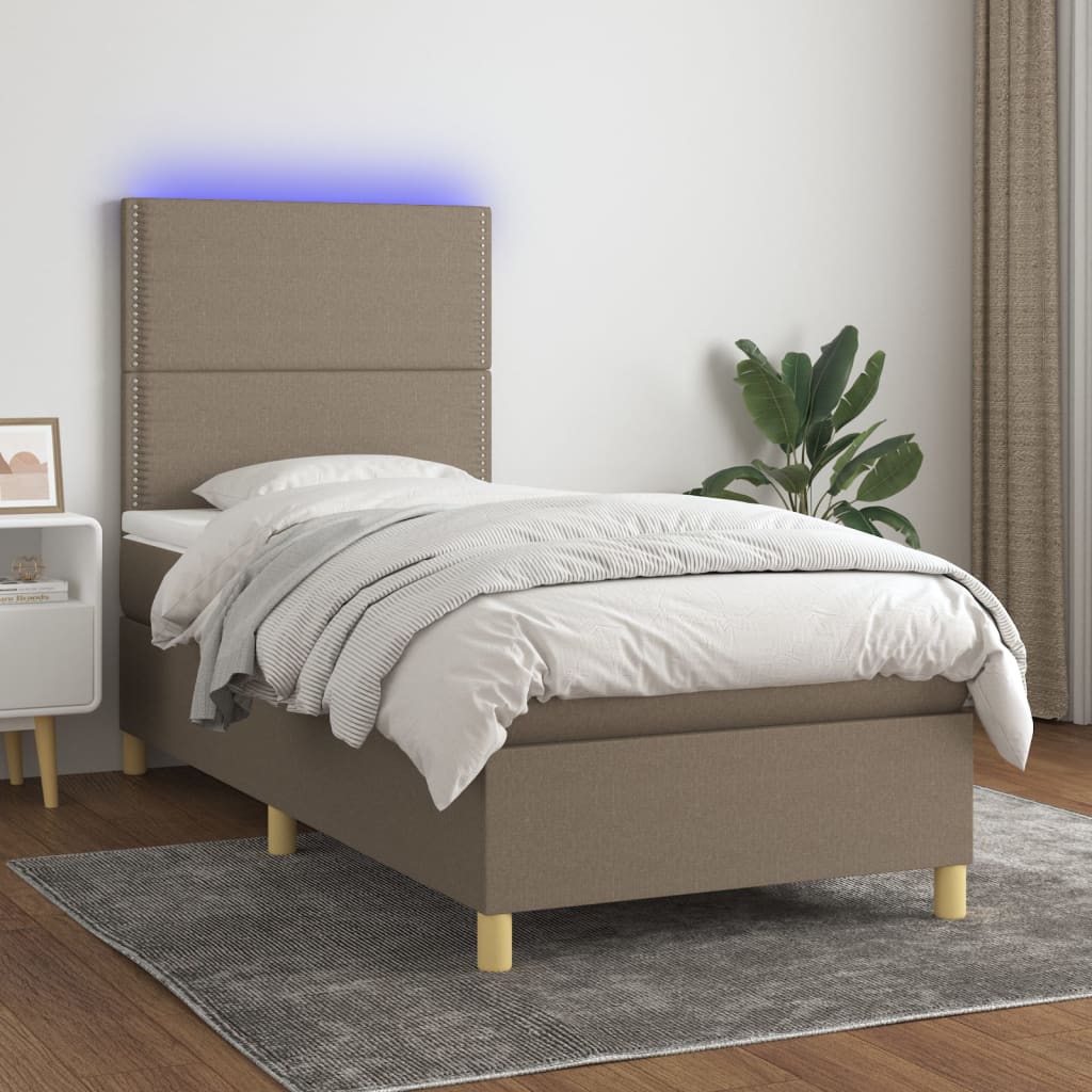 Boxspring met matras en LED stof taupe 80x200 cm is nu te koop bij PeponiXL, paradijselijk wonen!