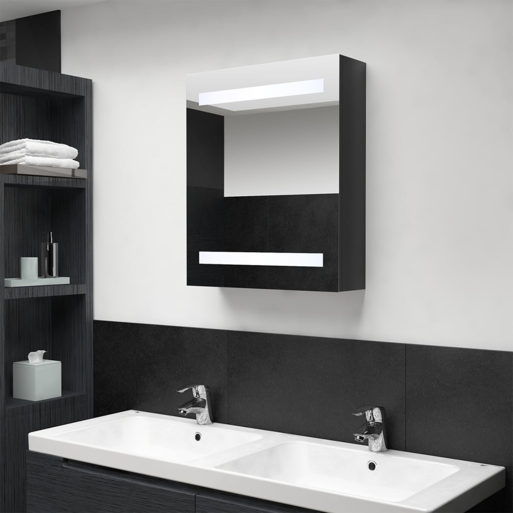 Badkamerkast met spiegel en LED 50x14x60 cm glanzend zwart is nu te koop bij PeponiXL, paradijselijk wonen!