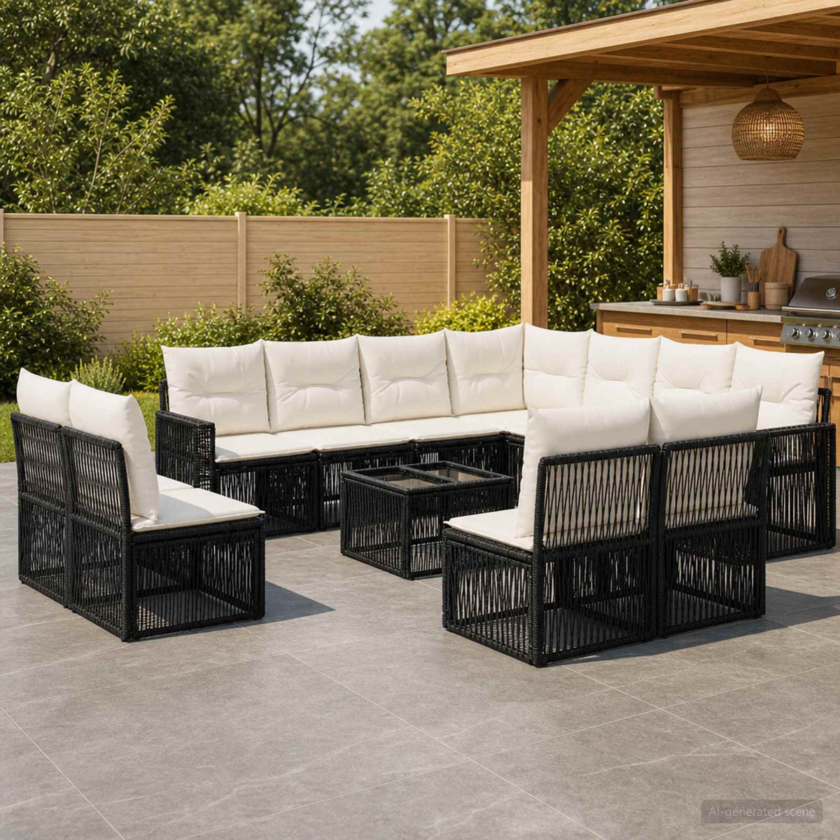 Tuinbankenset 12 pcs Zwart en Cream Wit poly rattan is nu te koop bij PeponiXL, paradijselijk wonen!