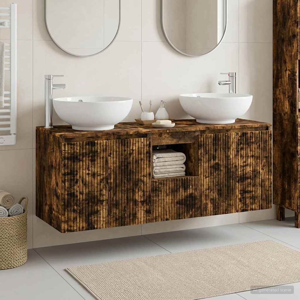 Badkamerkastenset 3 st Gerookt eiken 49,5 x 44,5 x 65 cm is nu te koop bij PeponiXL, paradijselijk wonen!