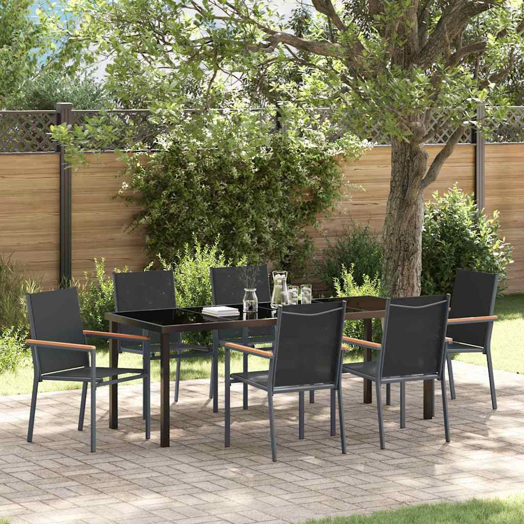 Tuin eettafelset 7 pcs Zwart Poedercoating staal is nu te koop bij PeponiXL, paradijselijk wonen!