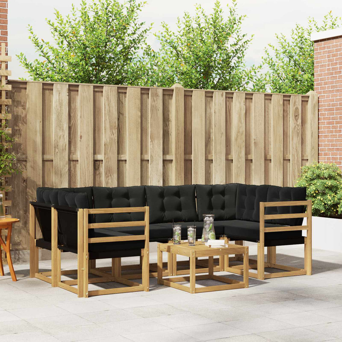 Buiten bankenset met kussen 7 pcs Wit en zwart is nu te koop bij PeponiXL, paradijselijk wonen!