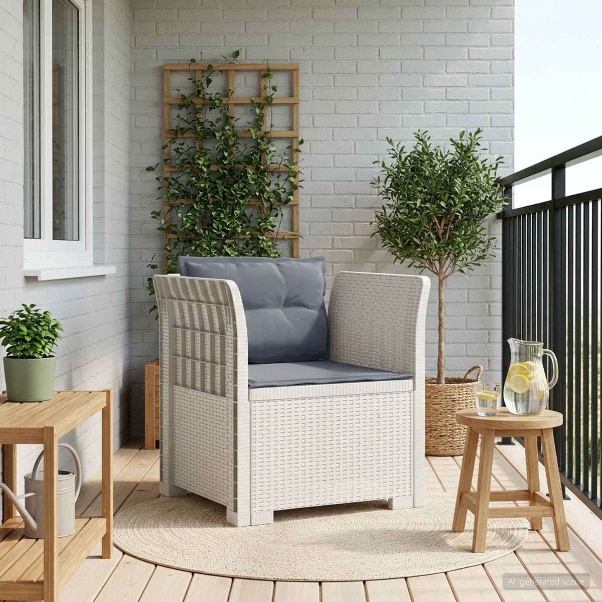 Eénpersoons Fauteuil met Kussens Rattan Look PP Wit is nu te koop bij PeponiXL, paradijselijk wonen!