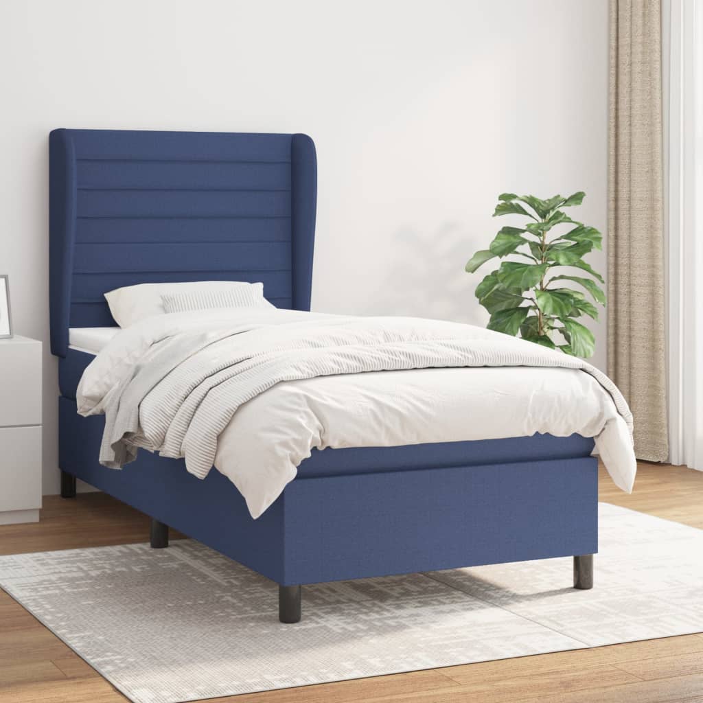 Boxspring met matras stof blauw 90x190 cm is nu te koop bij PeponiXL, paradijselijk wonen!