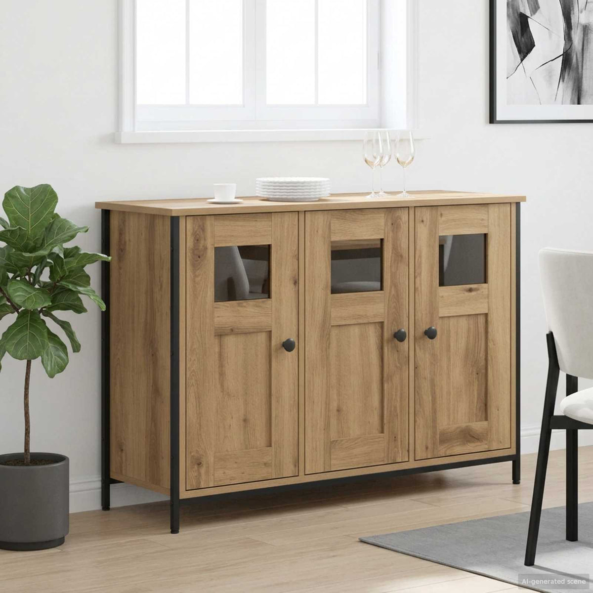 Dressoir Artisanaal eiken 100 x 35 x 70 cm Bewerkt hout is nu te koop bij PeponiXL, paradijselijk wonen!