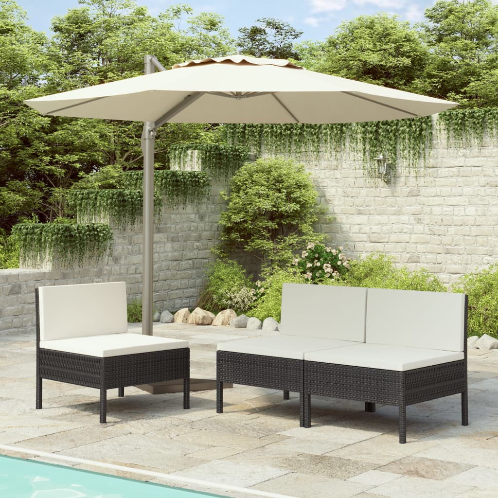 Tuinstoelen 3 st met kussens poly rattan zwart is nu te koop bij PeponiXL, paradijselijk wonen!