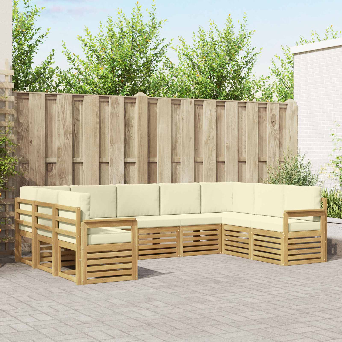 Buiten bankenset 7 pcs Wit en Crème 304 x 128,5 x 73 cm is nu te koop bij PeponiXL, paradijselijk wonen!