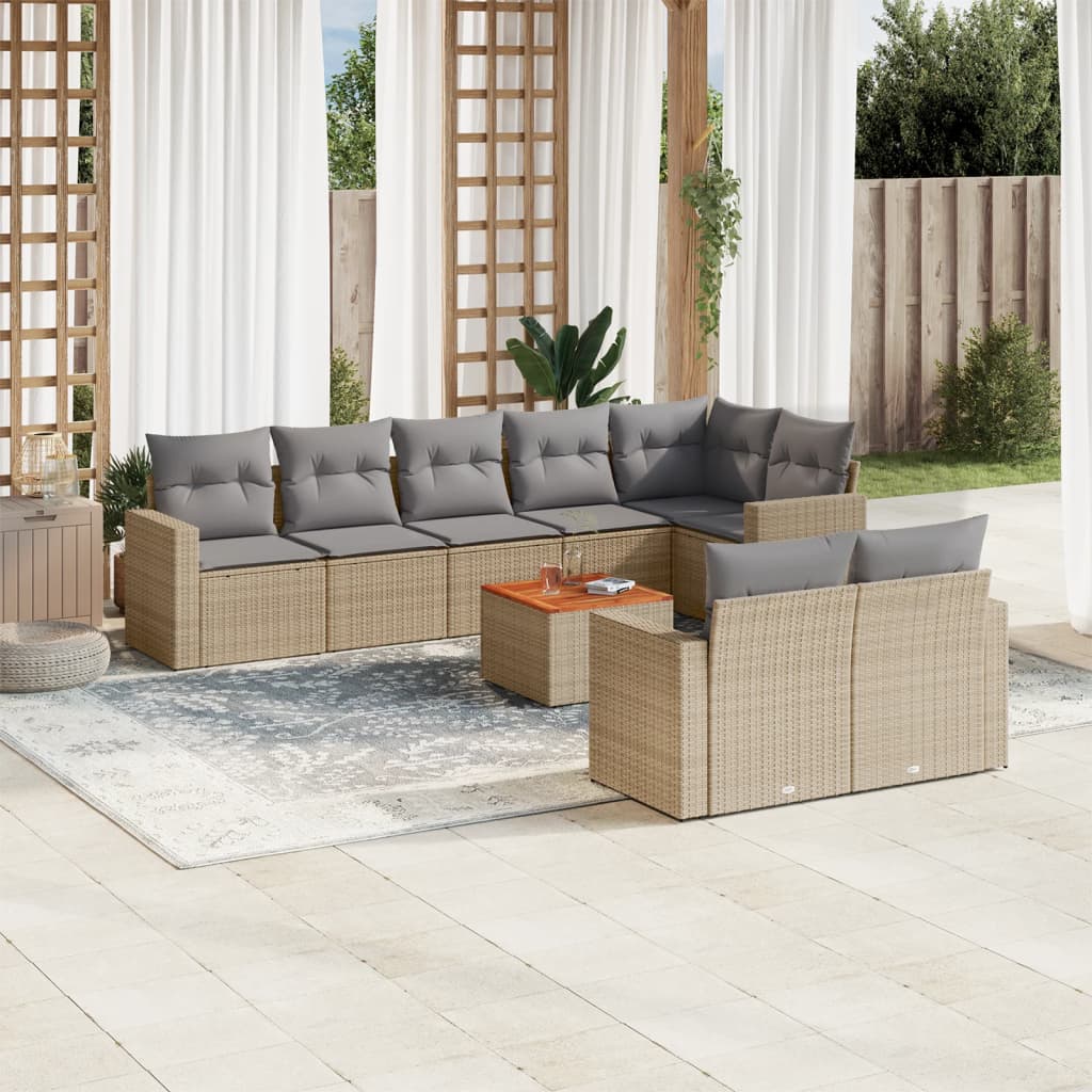 9-delige Loungeset met kussens poly rattan gemengd beige is nu te koop bij PeponiXL, paradijselijk wonen!