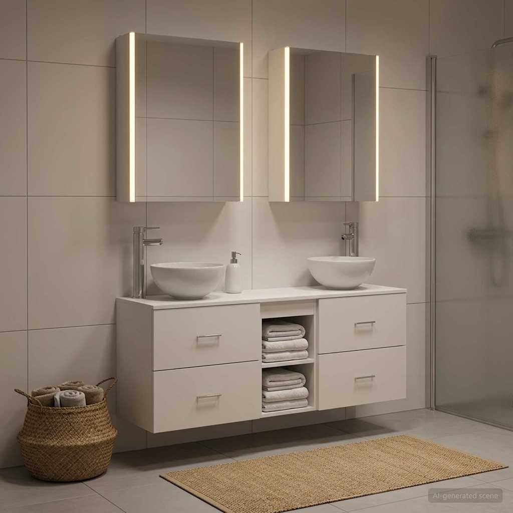 Badkamerkastenset 5 st Wit Bewerkt hout is nu te koop bij PeponiXL, paradijselijk wonen!