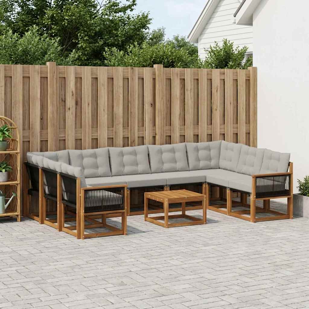 Buiten bankenset met kussen 10 pcs Natuurlijk en Lichtgrijs is nu te koop bij PeponiXL, paradijselijk wonen!