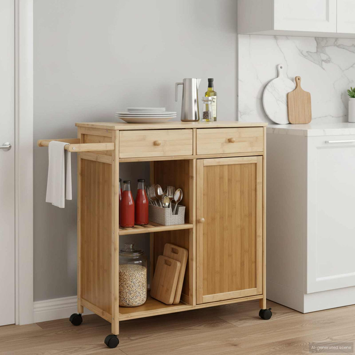 Keukentrolley met Wielen Naturel 90,5 x 36 x 86,5 cm Bamboe is nu te koop bij PeponiXL, paradijselijk wonen!
