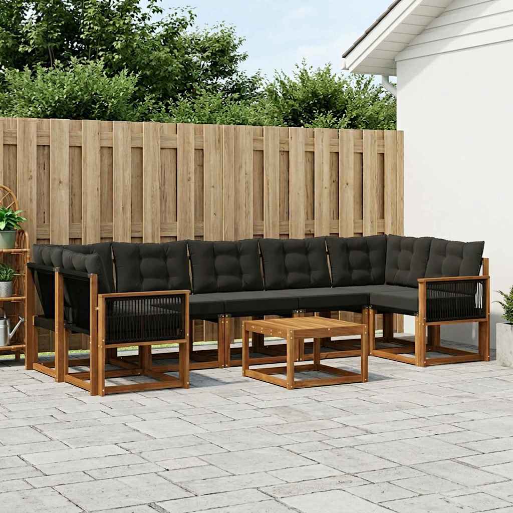 Buiten bankenset met kussen 8 pcs Naturel en Zwart is nu te koop bij PeponiXL, paradijselijk wonen!