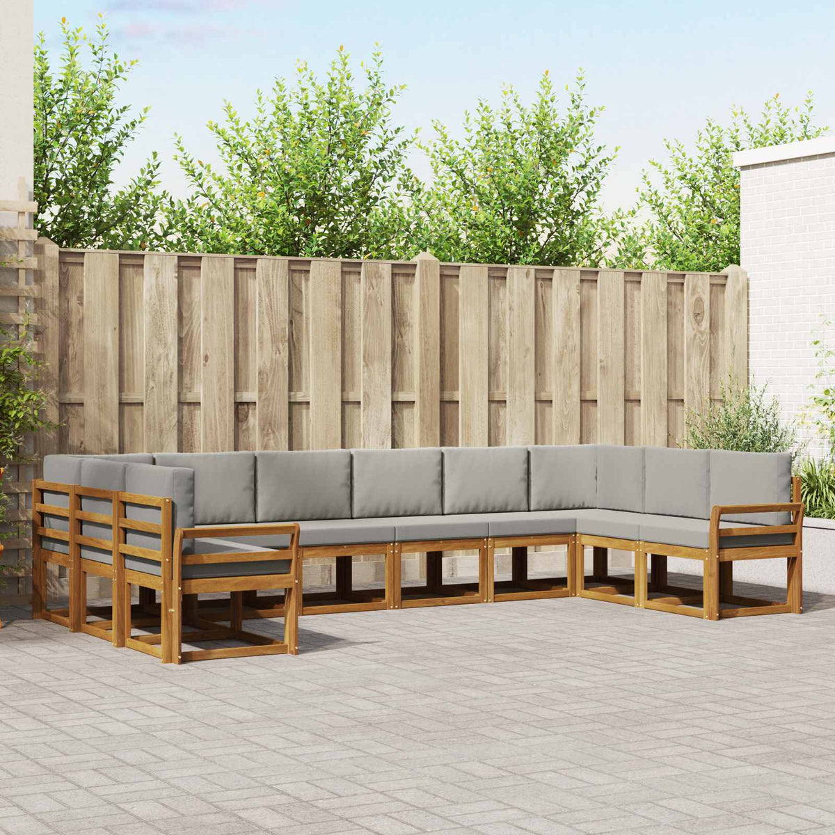 Buiten bankenset met kussen 10 pcs Natuurlijk en Lichtgrijs is nu te koop bij PeponiXL, paradijselijk wonen!