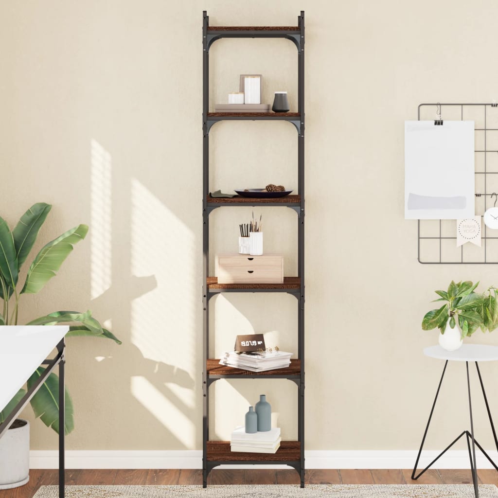 Boekenkast 6-laags 40x30x188 cm bewerkt hout bruin eikenkleur is nu te koop bij PeponiXL, paradijselijk wonen!