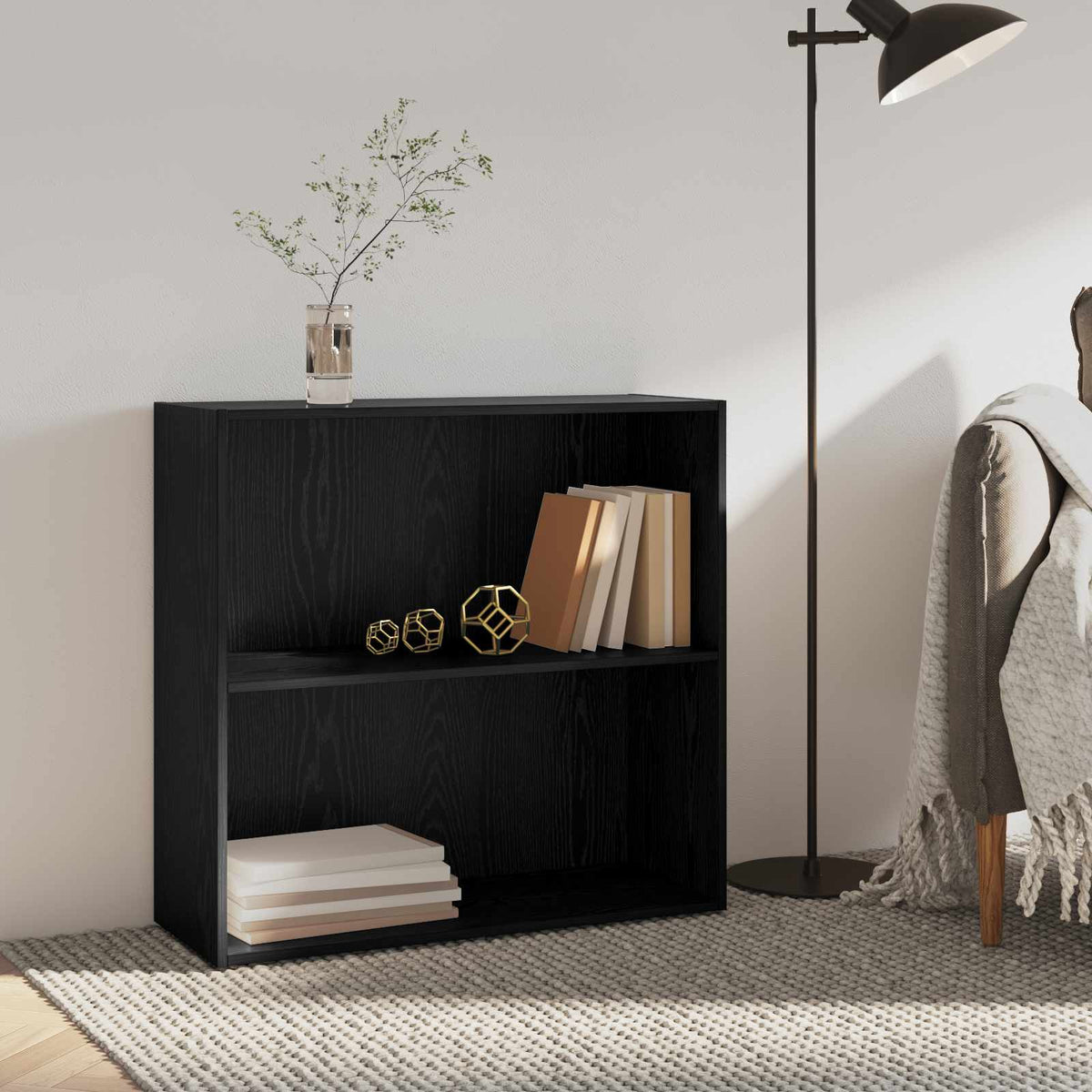 Boekenkast Zwart Eiken 80 x 30 x 76,5 cm Bewerkt hout is nu te koop bij PeponiXL, paradijselijk wonen!