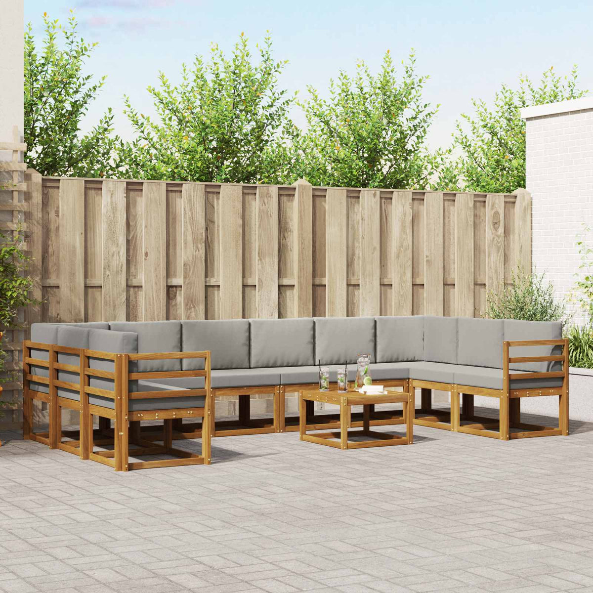 Buiten bankenset met kussen 11 pcs Natuurlijk en Lichtgrijs is nu te koop bij PeponiXL, paradijselijk wonen!