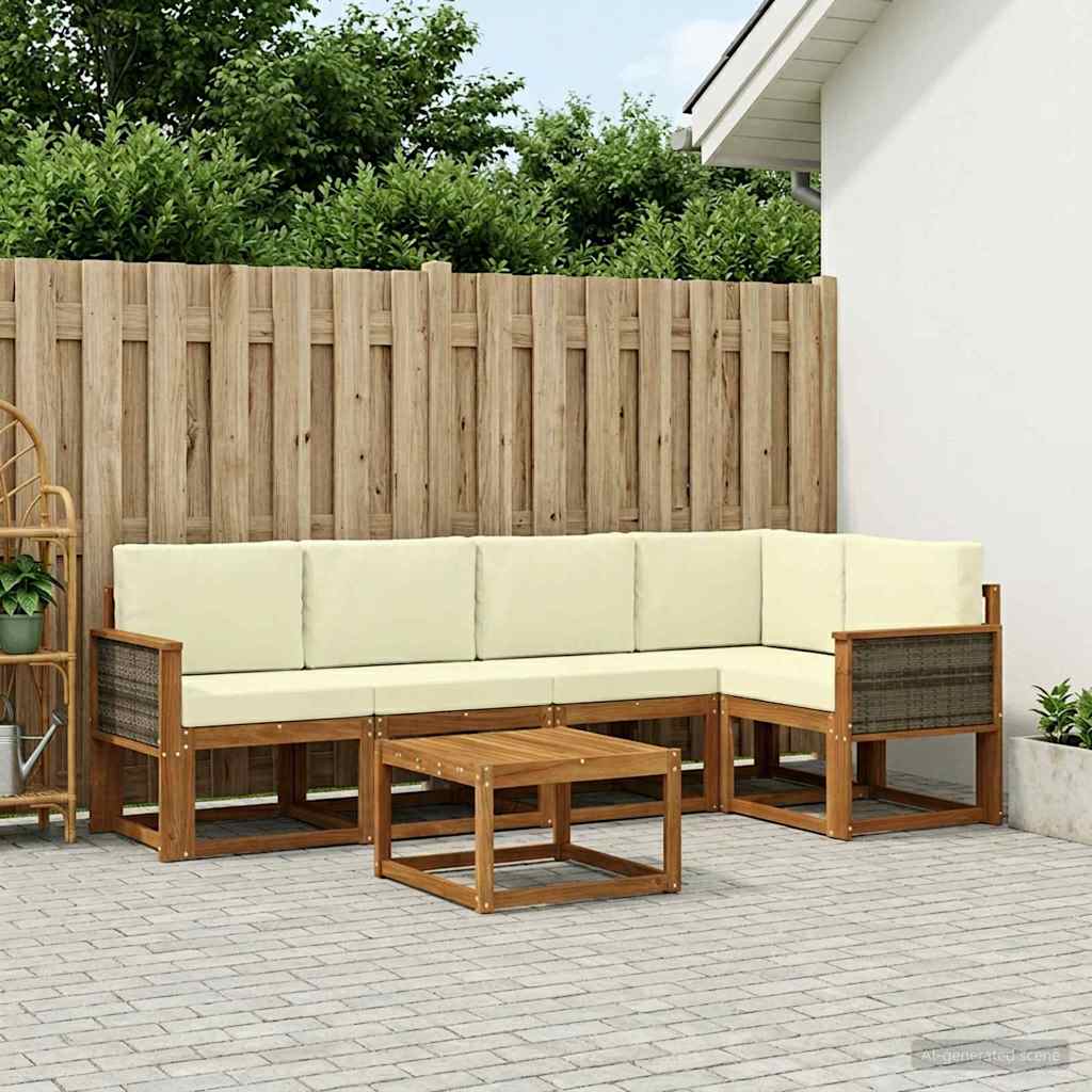 Buiten bankenset 6 pcs Natuurlijk en Crème Massief Acaciahout is nu te koop bij PeponiXL, paradijselijk wonen!