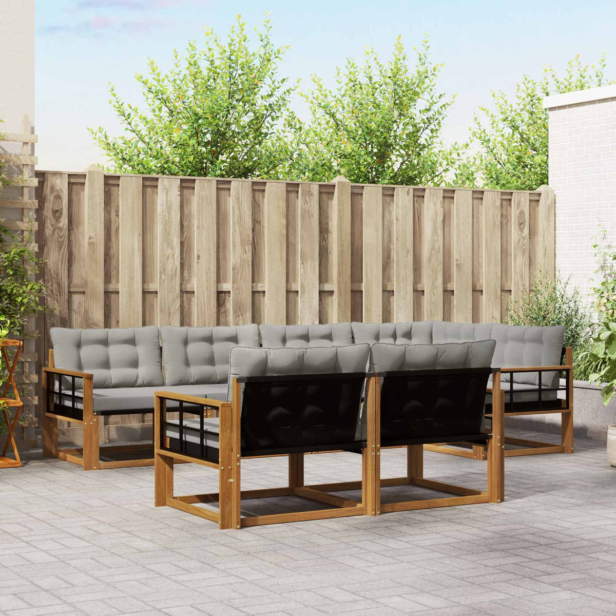 Buiten bankenset met kussen 7 pcs Natuurlijk en Lichtgrijs is nu te koop bij PeponiXL, paradijselijk wonen!