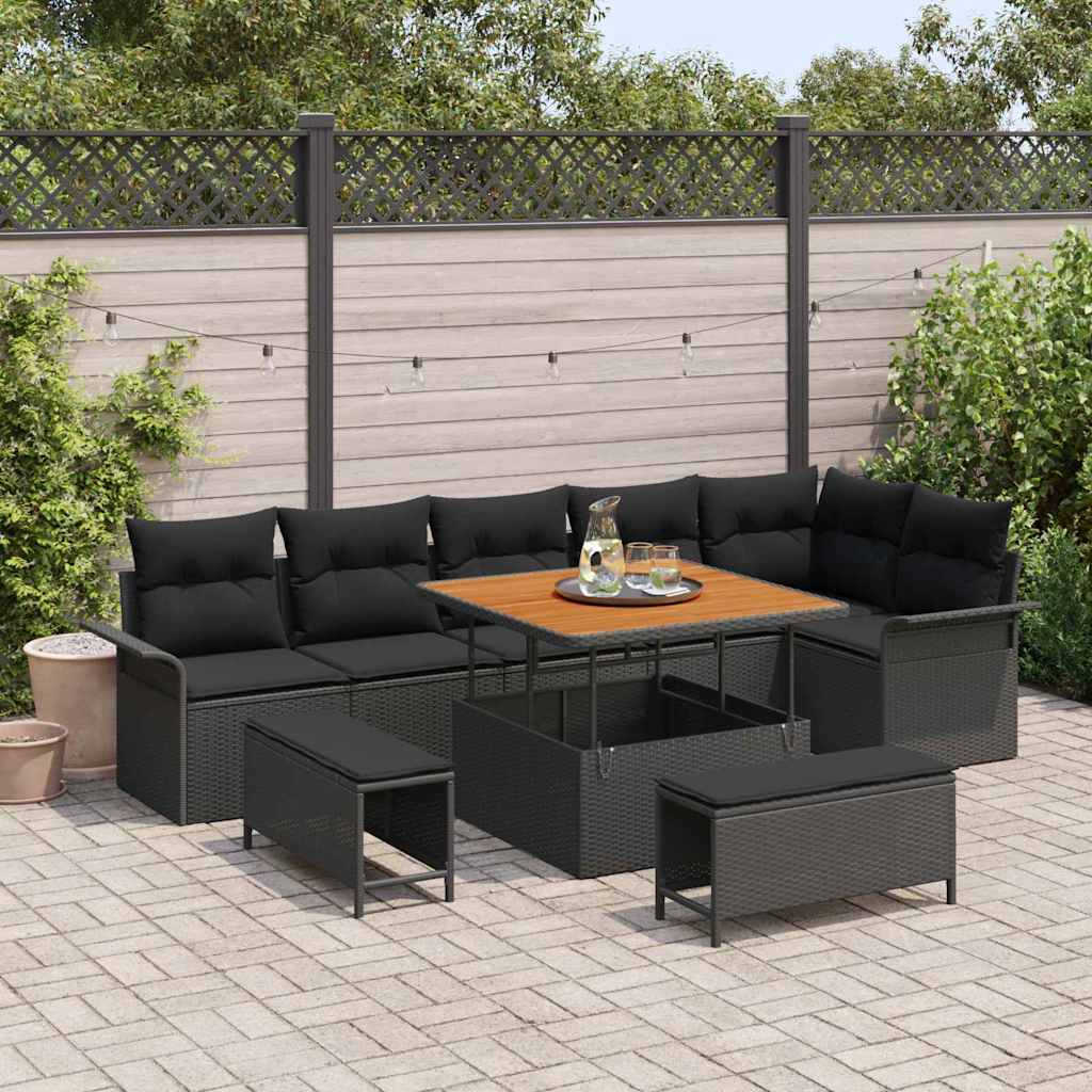Tuin Sofa Set met kussen met opslag 9 pcs Zwart is nu te koop bij PeponiXL, paradijselijk wonen!