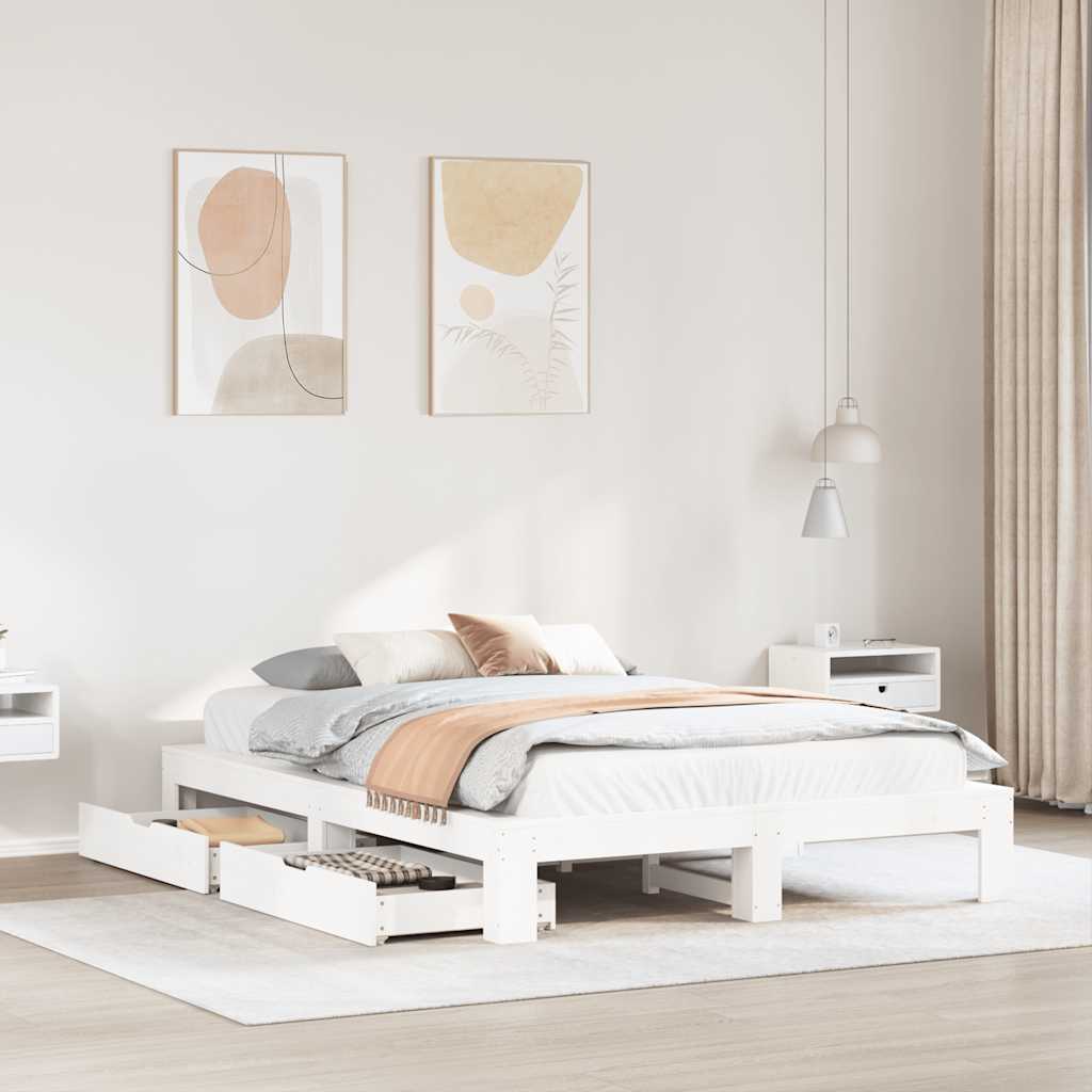 Bedframe zonder matras massief grenenhout wit 140x200 cm is nu te koop bij PeponiXL, paradijselijk wonen!