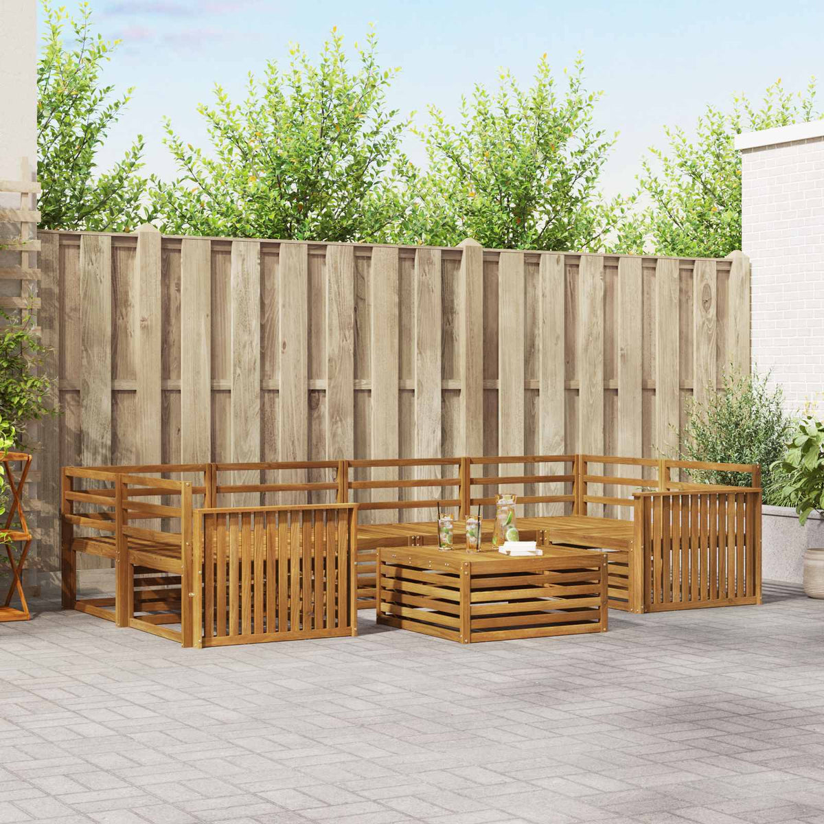 Buiten bankenset 7 pcs Naturel Massief Acaciahout is nu te koop bij PeponiXL, paradijselijk wonen!