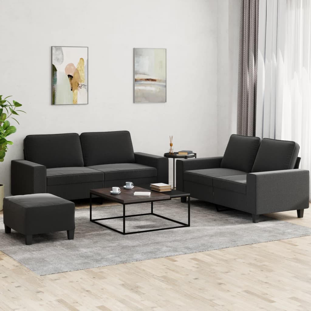 3-delige Loungeset stof zwart is nu te koop bij PeponiXL, paradijselijk wonen!