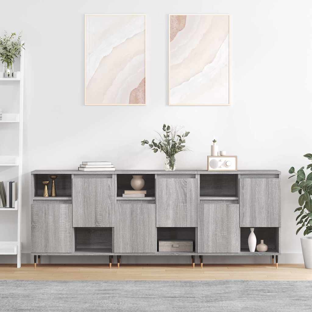 Dressoirs 3 st bewerkt hout grijs sonoma eikenkleurig is nu te koop bij PeponiXL, paradijselijk wonen!