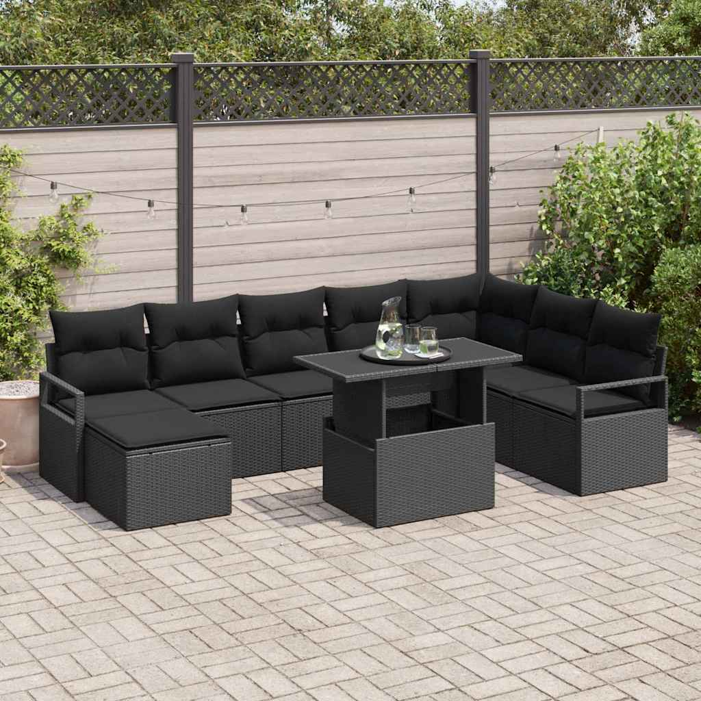 Tuin Sofa Set met opslag 9 pcs Zwart Poly riet is nu te koop bij PeponiXL, paradijselijk wonen!
