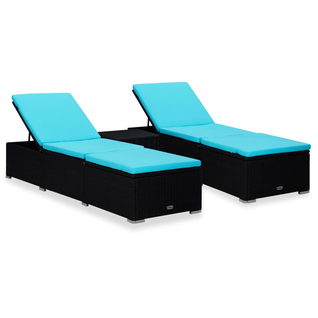 3-delige Ligbeddenset met theetafel poly rattan zwart is nu te koop bij PeponiXL, paradijselijk wonen!