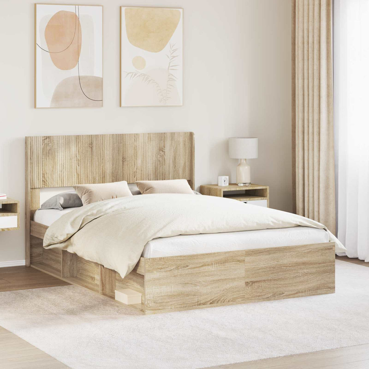 Bedframe met opbergruimte en hoofdbord Sonoma Eiken is nu te koop bij PeponiXL, paradijselijk wonen!