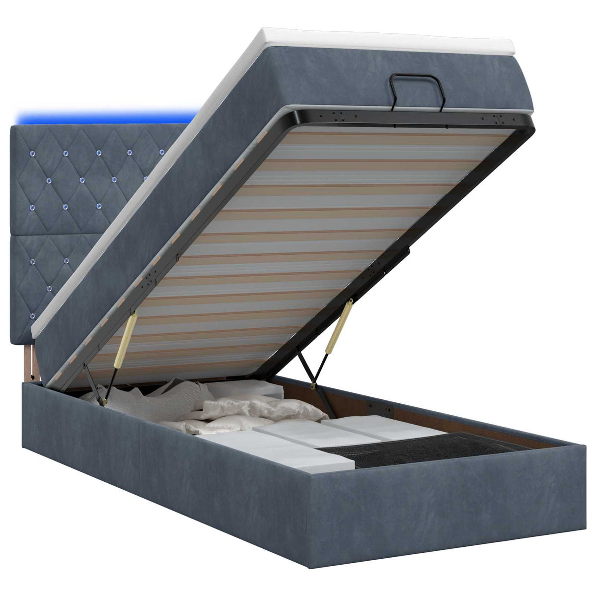 Ottoman Bed met Matrassen en LED Donkergrijs 90 x 190 cm is nu te koop bij PeponiXL, paradijselijk wonen!