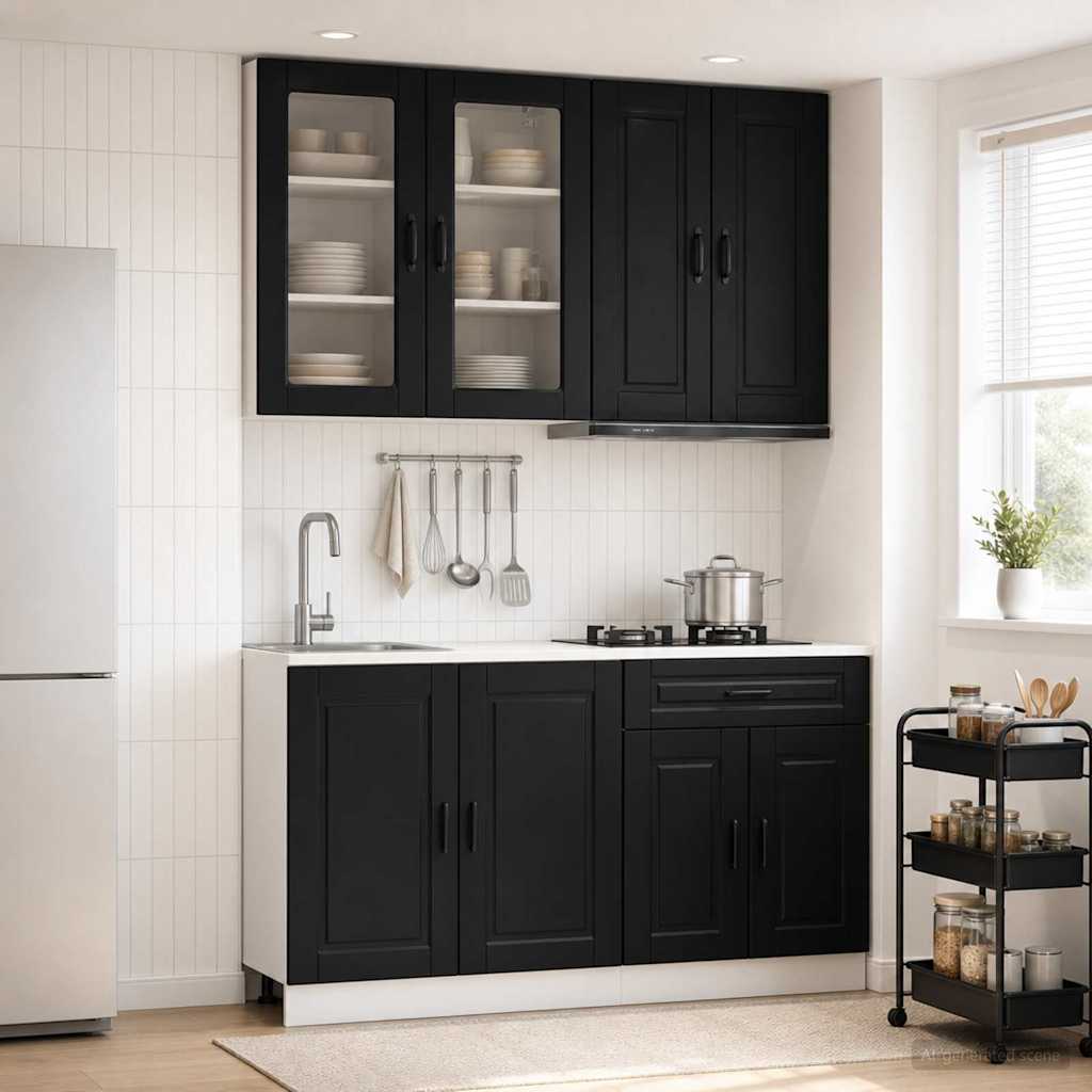 Keukenblok PORTO 4 pcs Zwart Bewerkt hout is nu te koop bij PeponiXL, paradijselijk wonen!