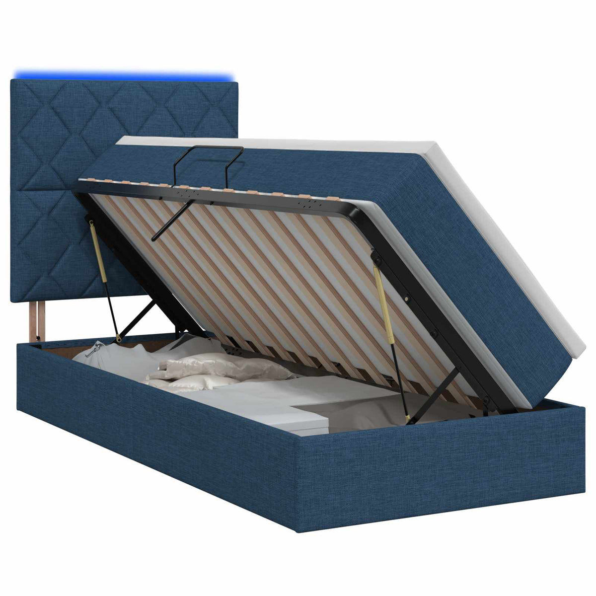 LED Opslagbed met Matras Blauw 100 x 200 cm Stof is nu te koop bij PeponiXL, paradijselijk wonen!