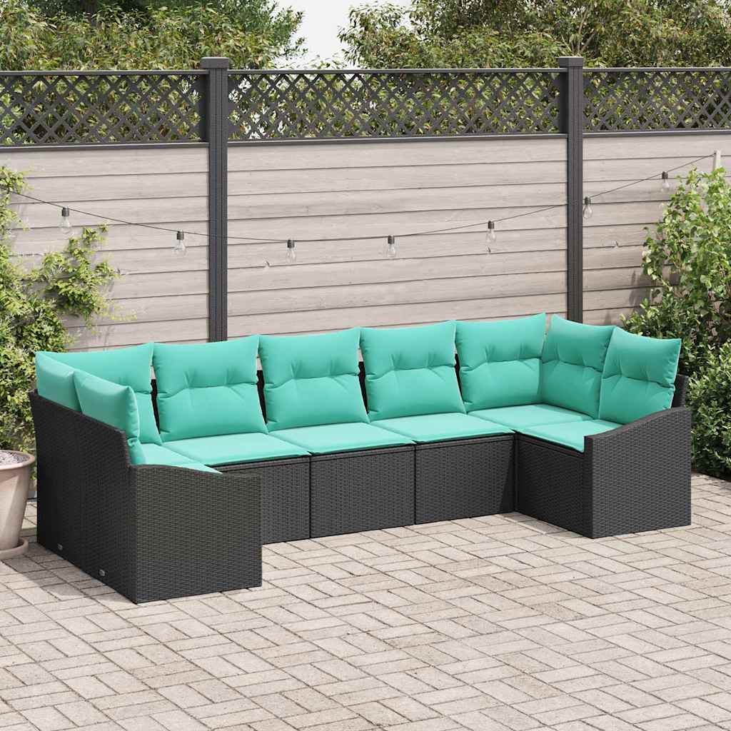 Bankstel met kussen 7 pcs Zwart poly rattan is nu te koop bij PeponiXL, paradijselijk wonen!
