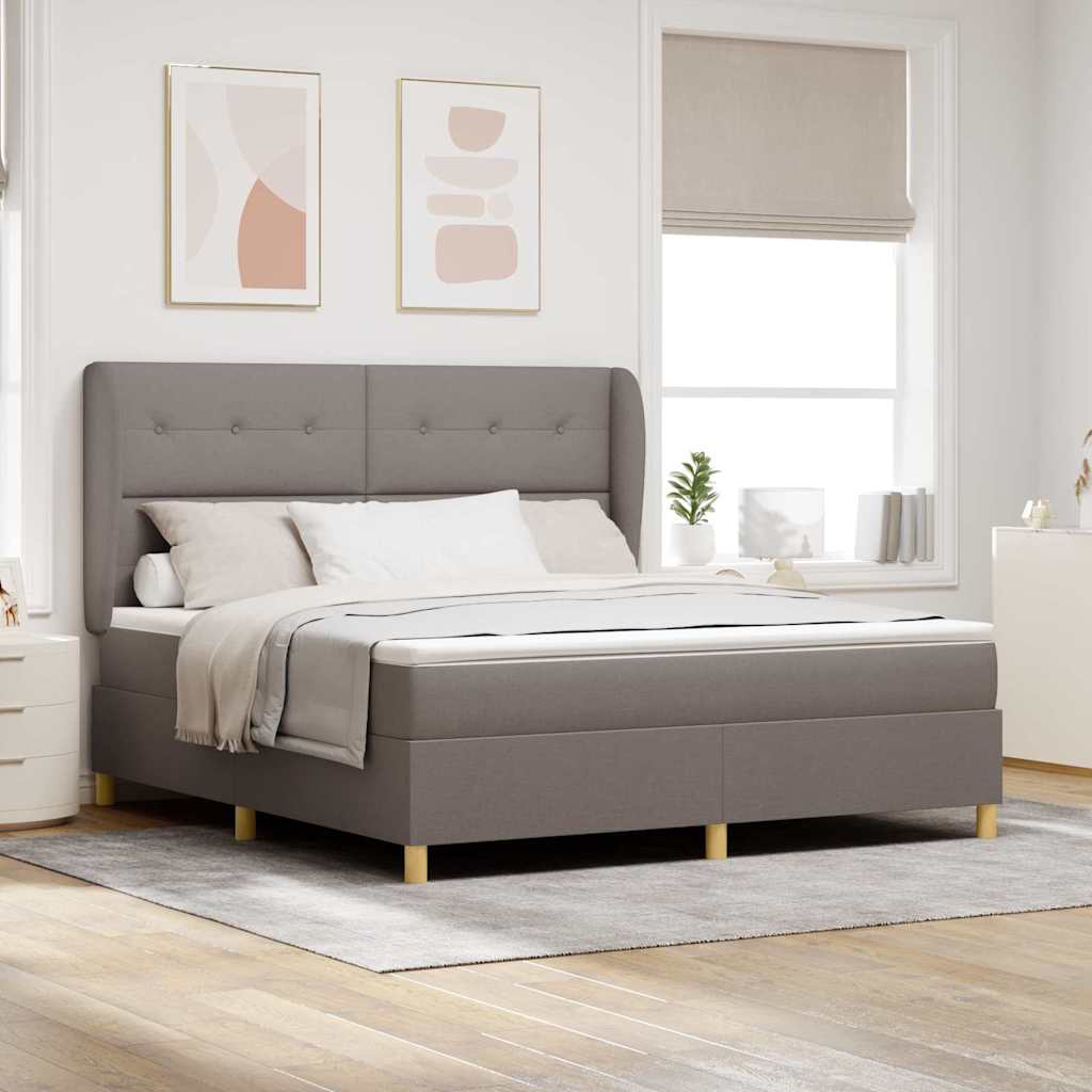 Boxspringbed met matras met hoofdeinde Taupe 200 x 180 cm Stof is nu te koop bij PeponiXL, paradijselijk wonen!