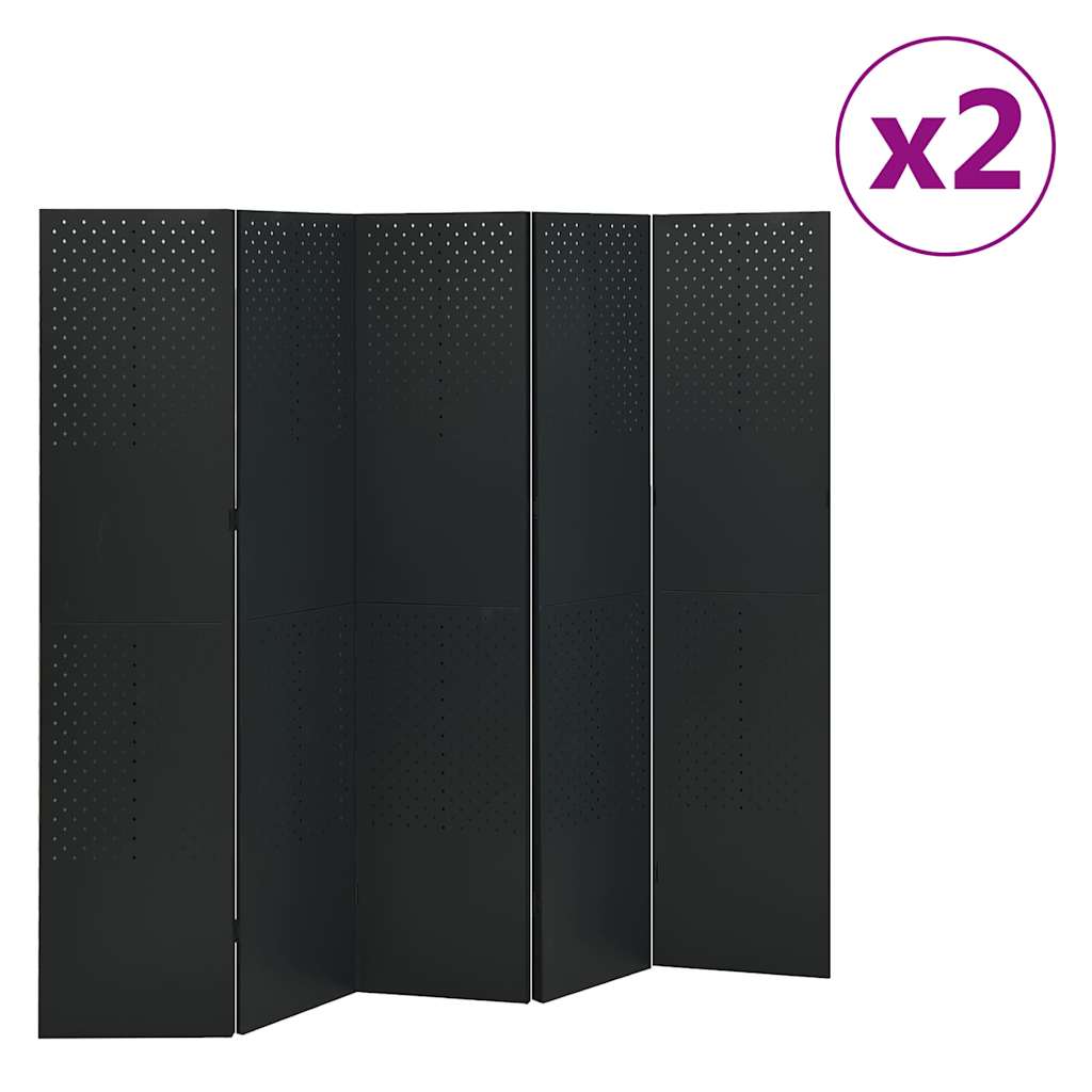 Kamerschermen 2 st met 5 panelen 200x180 cm staal zwart is nu te koop bij PeponiXL, paradijselijk wonen!