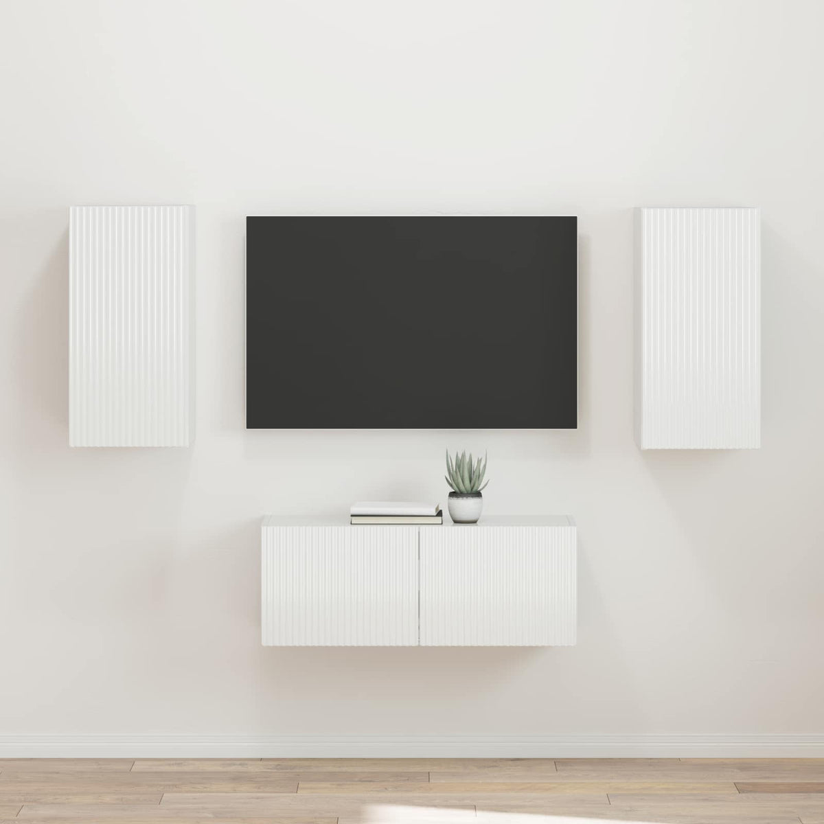 Tv-meubelset Wandgemonteerd 2 pcs Hoogglans wit Bewerkt hout is nu te koop bij PeponiXL, paradijselijk wonen!