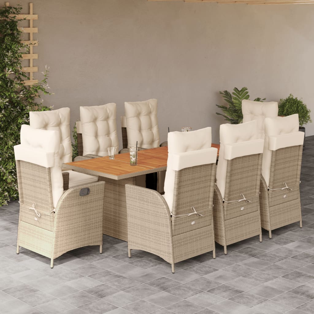 9-delige Tuinset met kussens poly rattan beige is nu te koop bij PeponiXL, paradijselijk wonen!