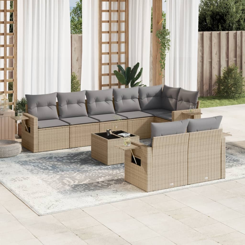 9-delige Loungeset met kussens poly rattan beige is nu te koop bij PeponiXL, paradijselijk wonen!