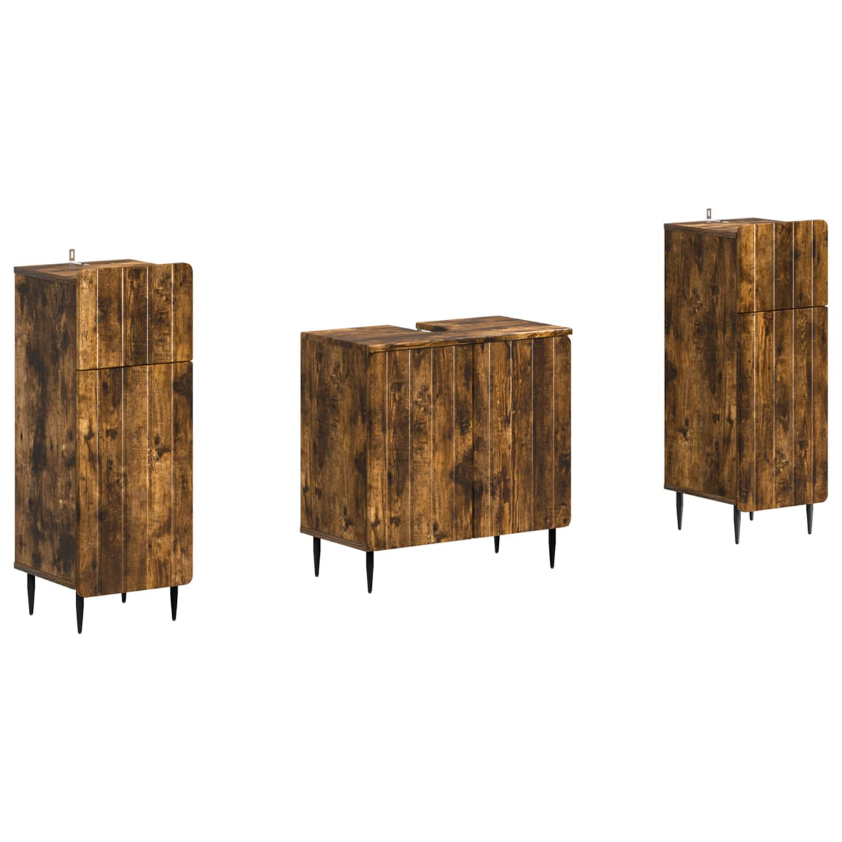 2-delige Badkamerkast Set ZWOLLE Gerookt eiken Bewerkt hout is nu te koop bij PeponiXL, paradijselijk wonen!