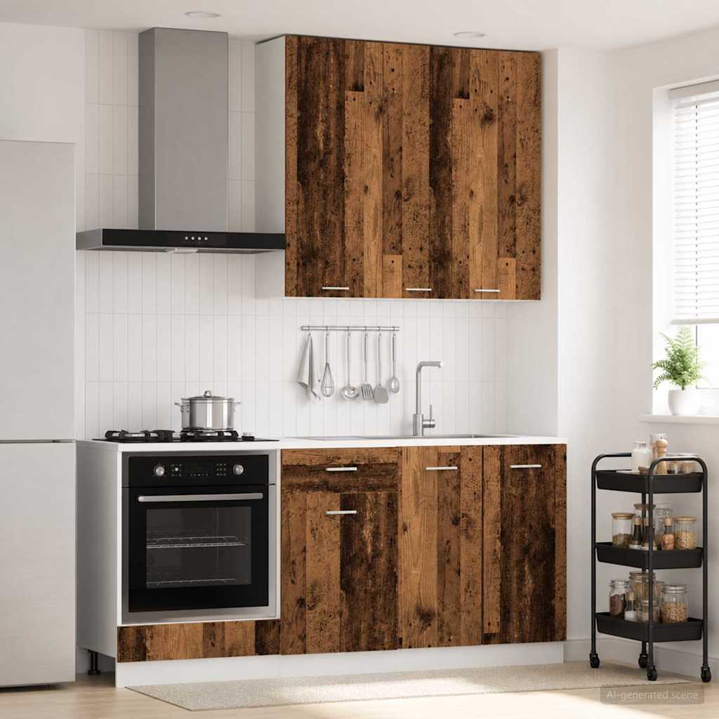 Keukenblok LYON 5 pcs Oud hout Bewerkt hout is nu te koop bij PeponiXL, paradijselijk wonen!