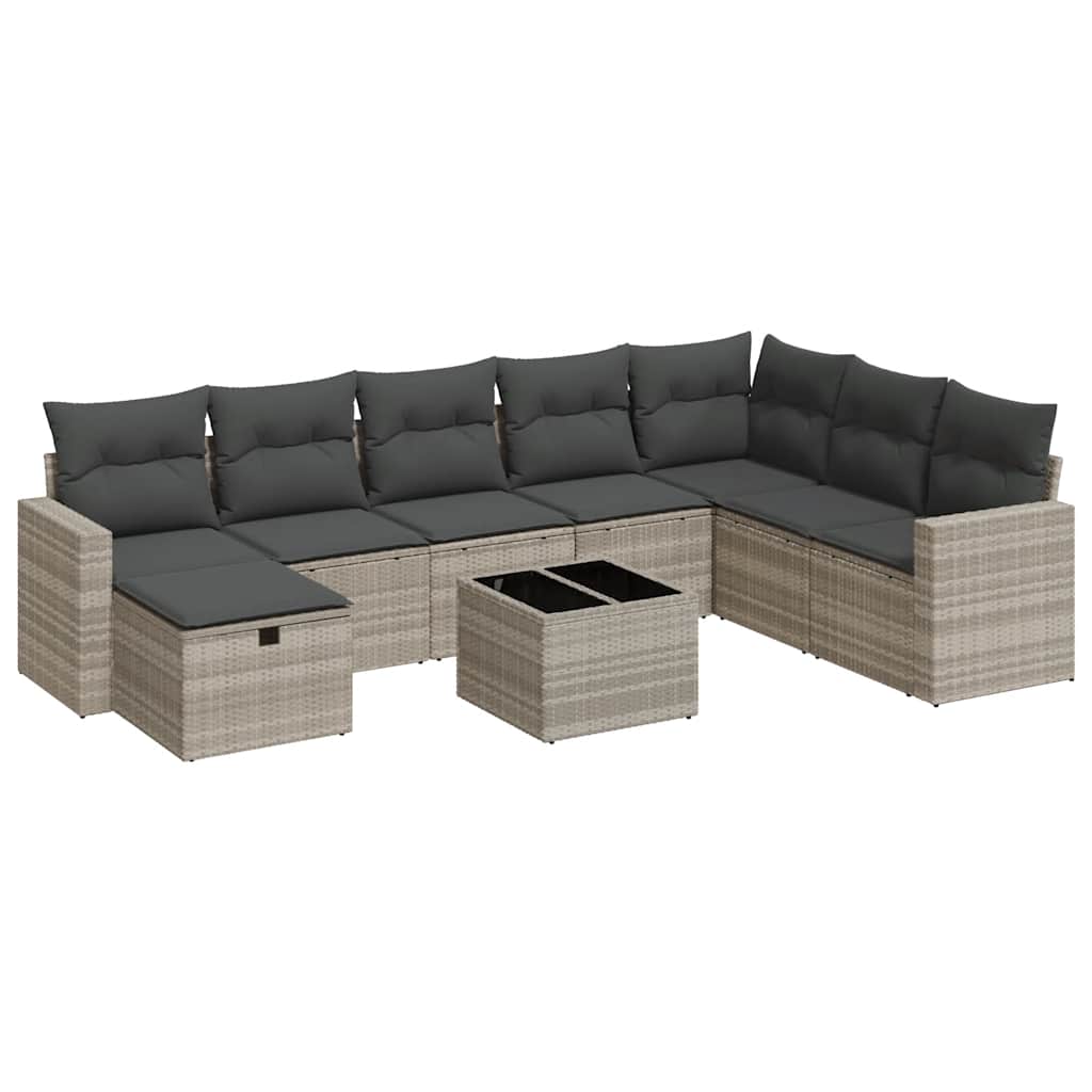 9-delige Loungeset met kussens poly rattan lichtgrijs is nu te koop bij PeponiXL, paradijselijk wonen!