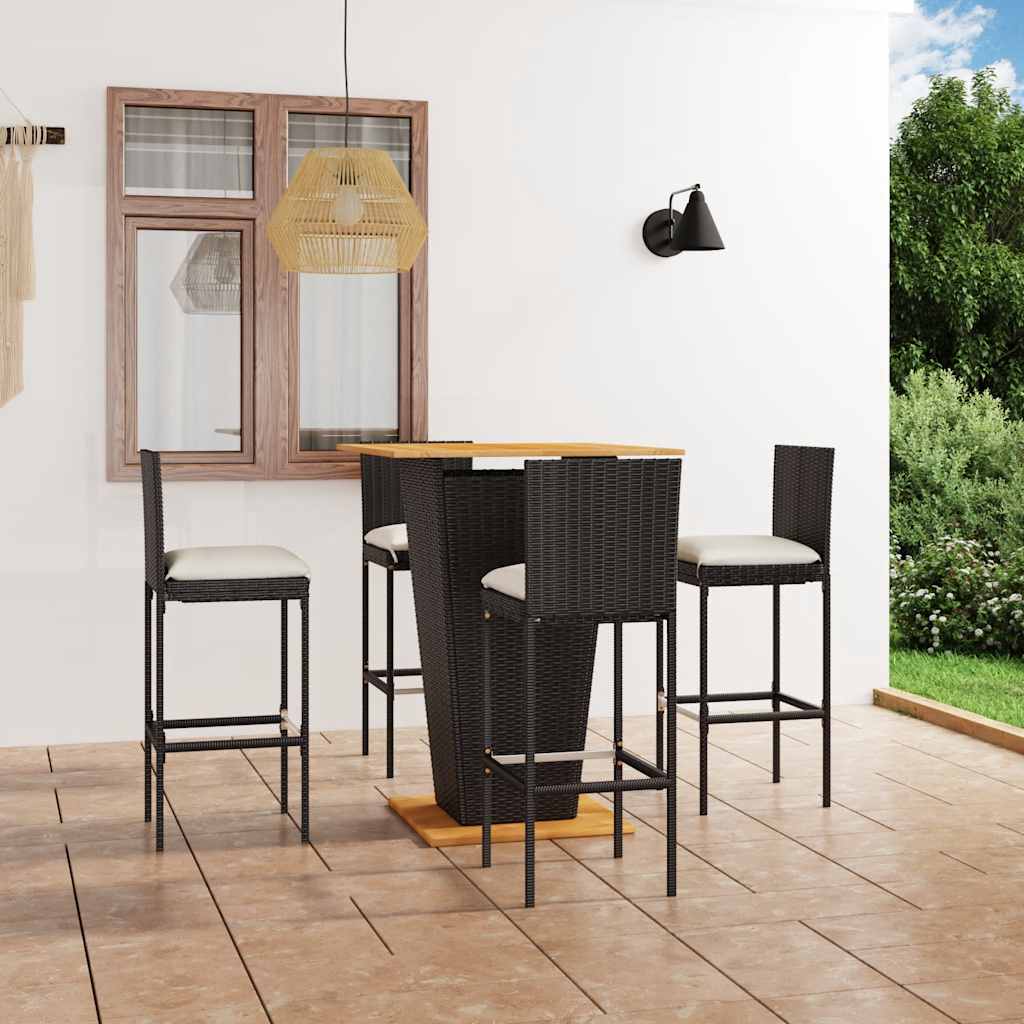 5-delige Tuinbarset met kussens poly rattan zwart is nu te koop bij PeponiXL, paradijselijk wonen!