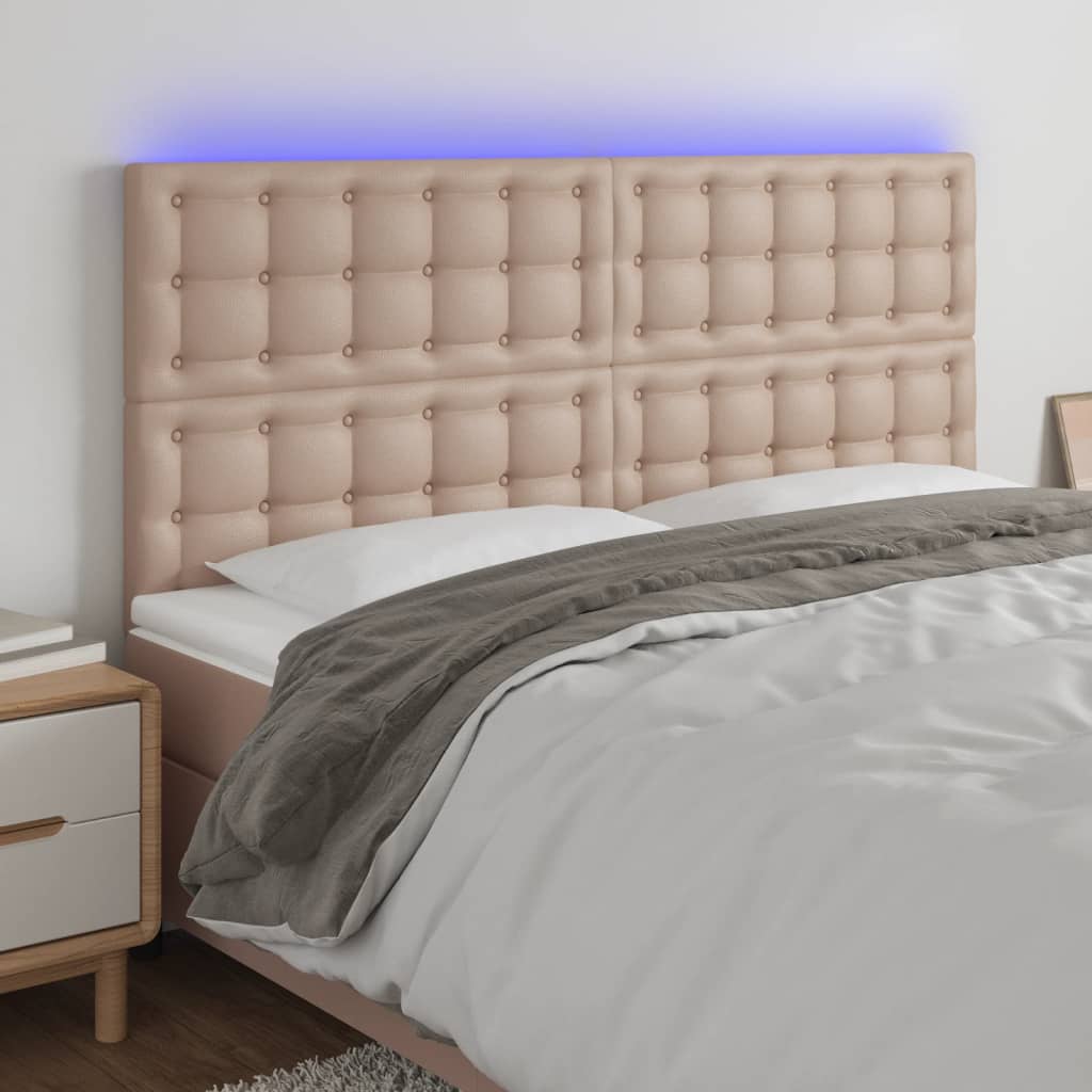Hoofdbord LED 160x5x118/128 cm kunstleer cappuccinokleurig is nu te koop bij PeponiXL, paradijselijk wonen!