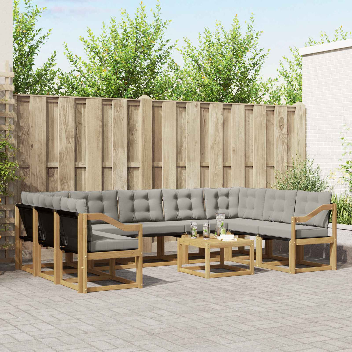 Buiten bankenset met kussen 10 pcs Wit en Lichtgrijs is nu te koop bij PeponiXL, paradijselijk wonen!